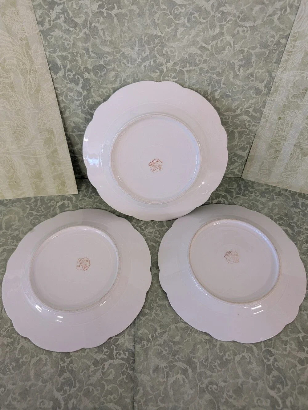 Vintage Classic White Plate with Green Floral Accents Group Of 3